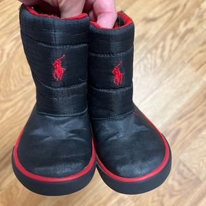 Polo Ralph Lauren Black Boots Toddler sz 9, Plush Winter Lining, Slip On Velcro